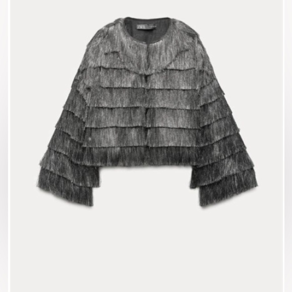 Zara NWT Fringe Jacket with Metallic thread size XS!